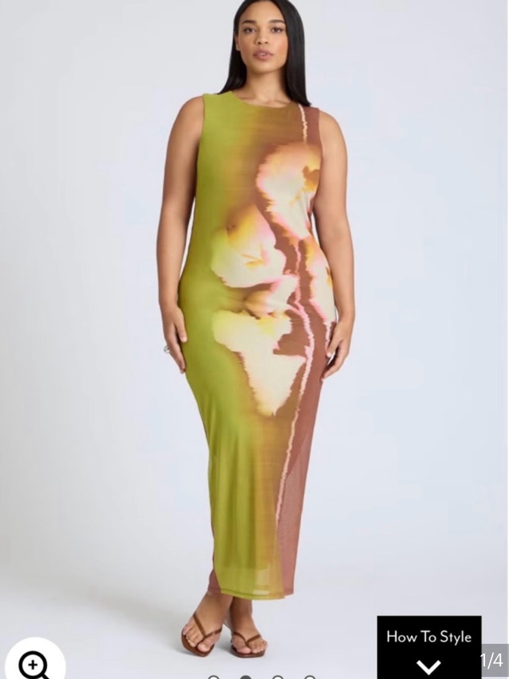 Eloquii Sleeveless Floral-Print Bodycon Maxi Dress - Green/Brown/Cream/Pink